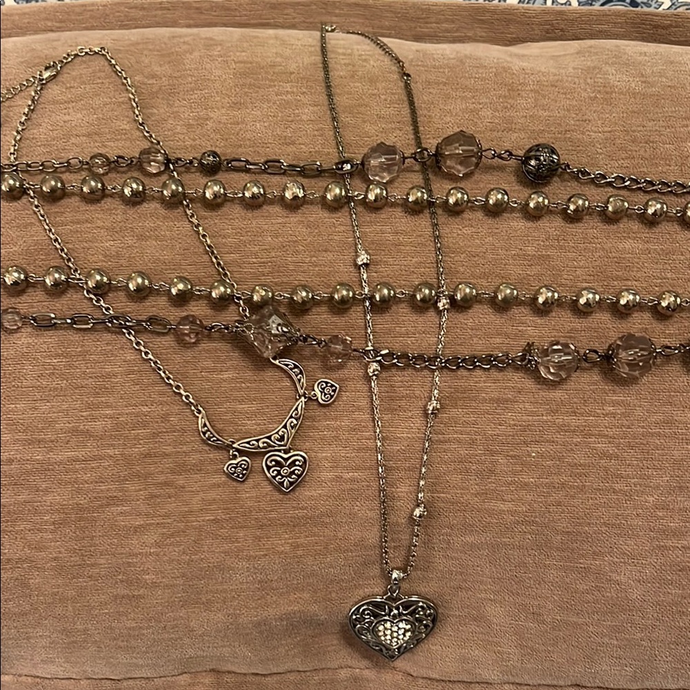 Silver toned Heart Necklaces and beaded strands
